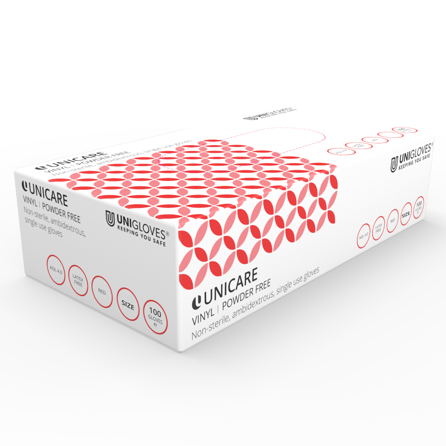 Unicare Vinyle Rouge Sans Poudre Boîte de 100 Gants